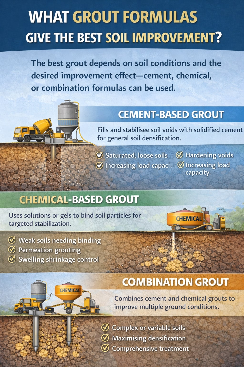 What grout formulas give the best soil improvement