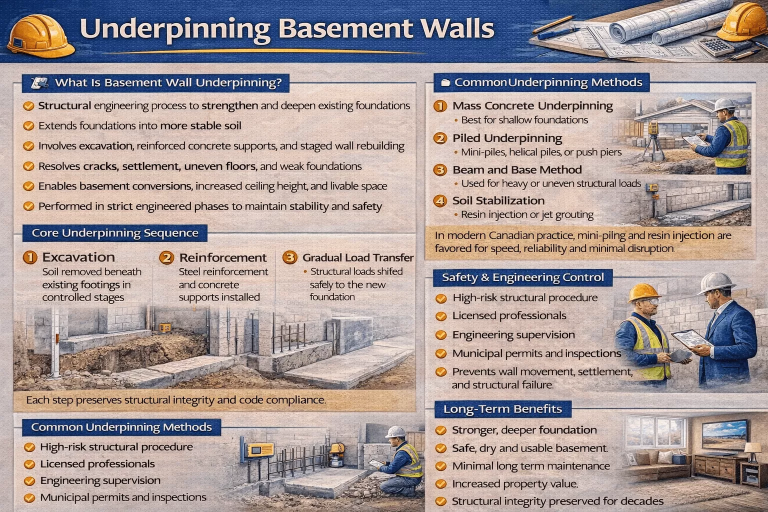 Engineering and Sequence of Underpinning Basement Walls for Structural Stability