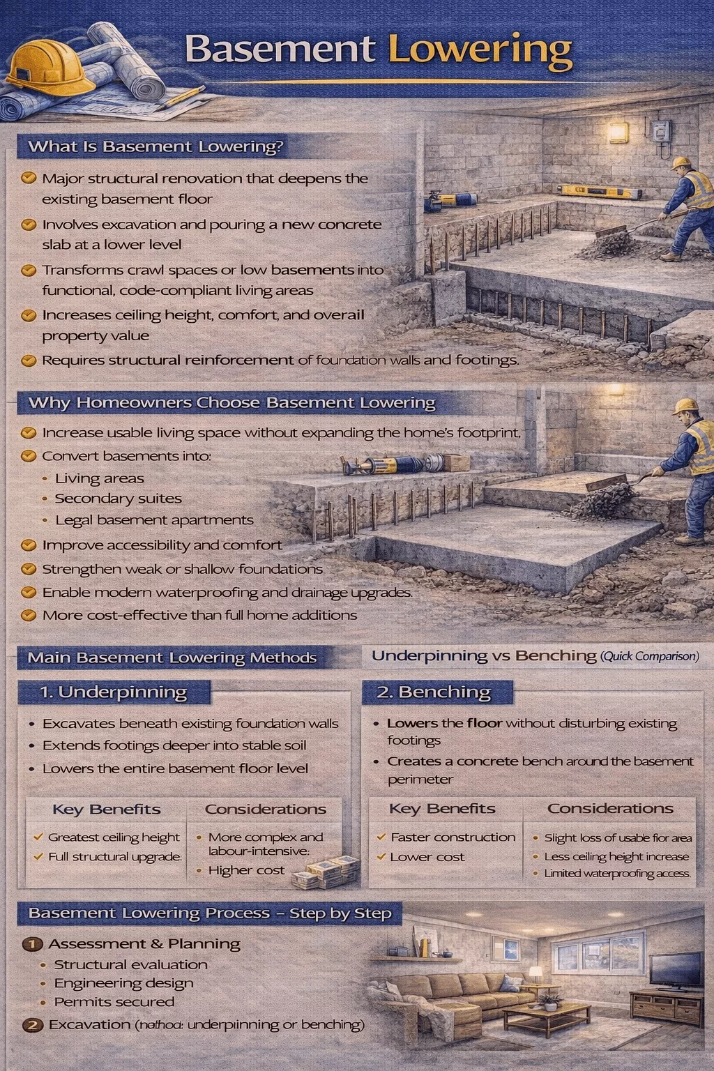 What is basement lowering and how does it work