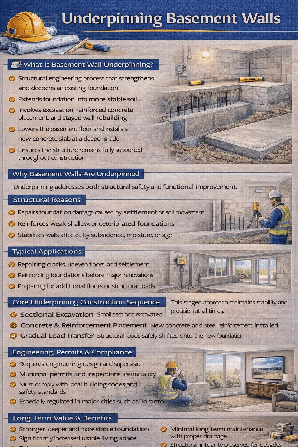 What is the underpinning for basement walls